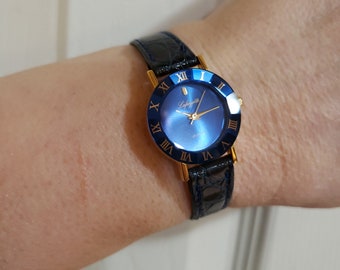 Andre Giroud Watch/floating Blue Crystals/silver Tone Round 
