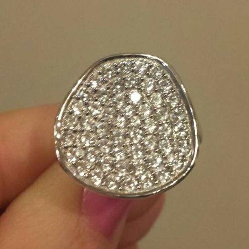 Sloped Like a Potato Chip Sterling Silver Pav\u00e9d Natural WHITE ZIRCON Ring 2.38 Cttw With Authenticity CERTIFICATE