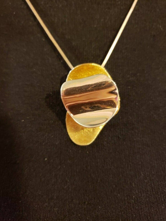 Sterling Silver MODERNIST TWO-TONE Wave Necklace,… - image 1