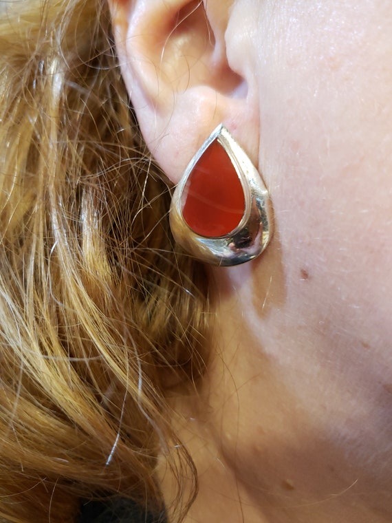 Sterling Silver CARNELIAN TEARDROP Button Earring… - image 10
