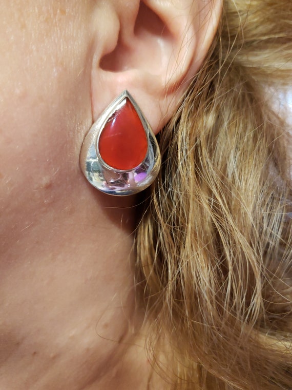 Sterling Silver CARNELIAN TEARDROP Button Earring… - image 4