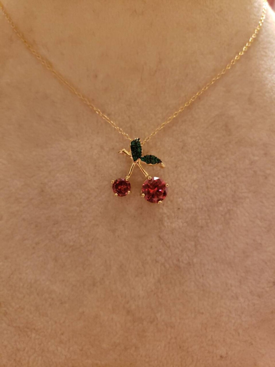 Sterling Silver CHERRIES Necklace 14K YELLOW GOLD Overlay Etsy