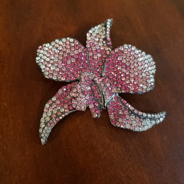 HOMBRE PINK ORCHID Pin Brooch, Completely Paved, 3.5"x 4" Across, From Real Collectibles By Adrienne, Real Stunner