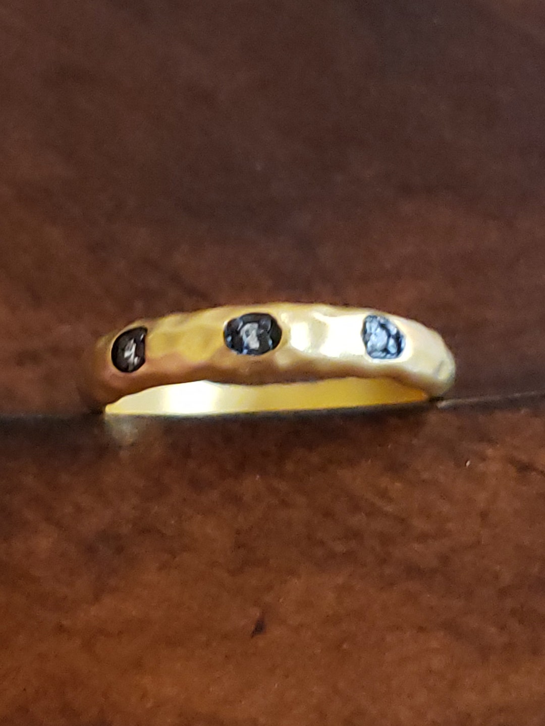 Gold Over Sterling Silver HAMMERED BAND RING With 3 Chocolate Cubic ...