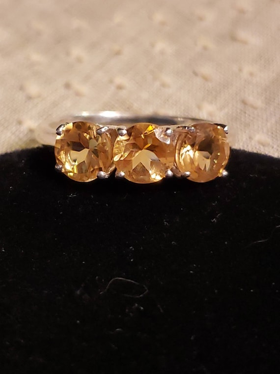 STERLING SILVER CITRINE 3-Stone Ring, Size 9.25, (