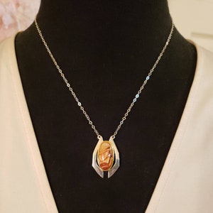 BARSE Sterling Silver WOOD OPAL Necklace, Natural Gem In Modern Two-Tone Setting, Adjustable 18&quot;- 20&quot; Length Cable Chain, New With Tags