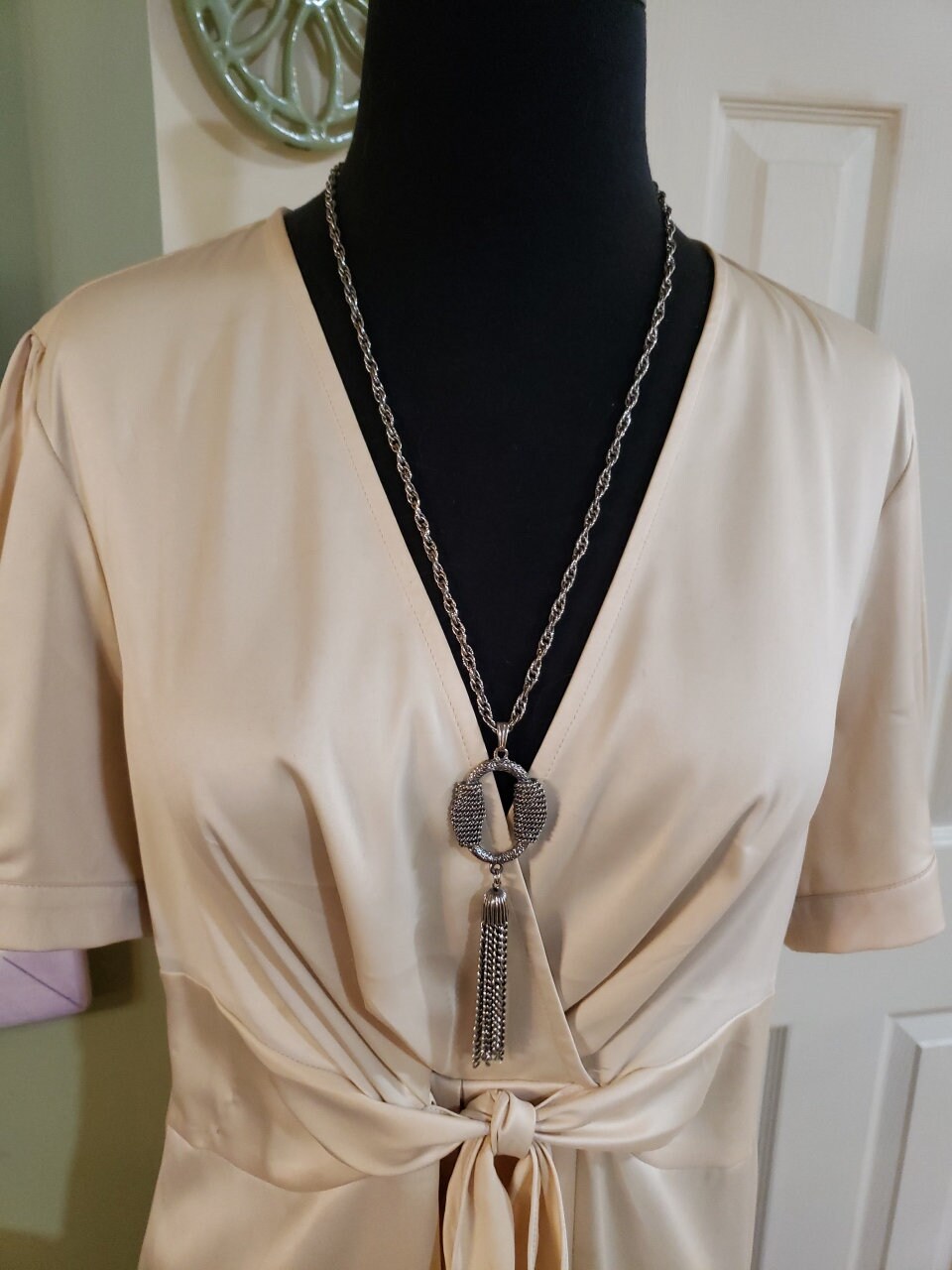 Vintage SARAH COVENTRY TASSEL Necklace, Silver Chain Detailing, 26" Chain Plus 4.5" Tassel