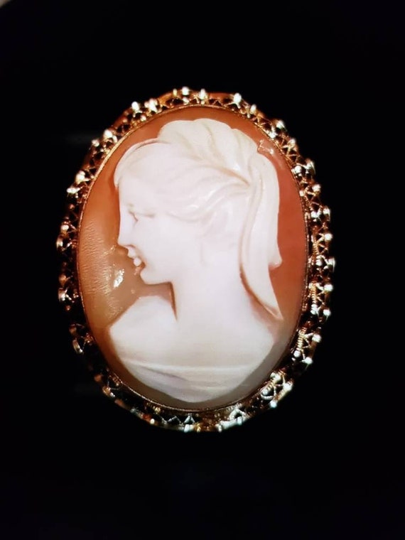 HANDCARVED VINTAGE CAMEO Pin Brooch By Catamore 1… - image 1