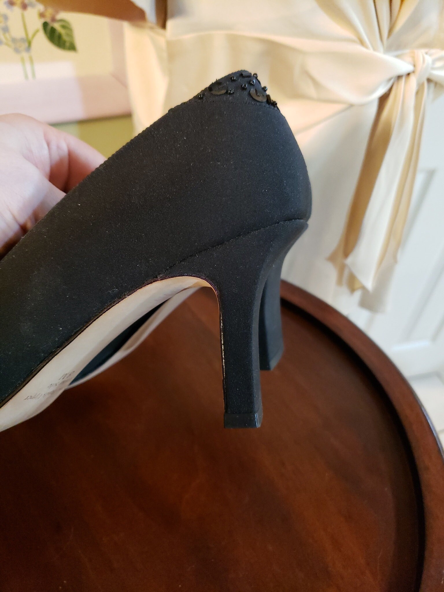J. RENEE Matte Black Fabric Beaded Accents Pump Dress Shoe 8M, 2.5" Heels,  Leather Sole, With Original Box - Etsy