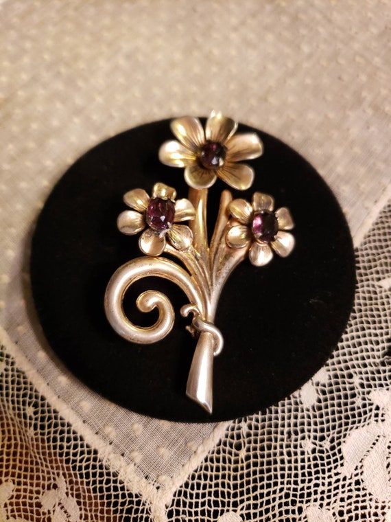 STERLING SILVER GOLD Wash Vintage Pin Brooch, 3 F… - image 1
