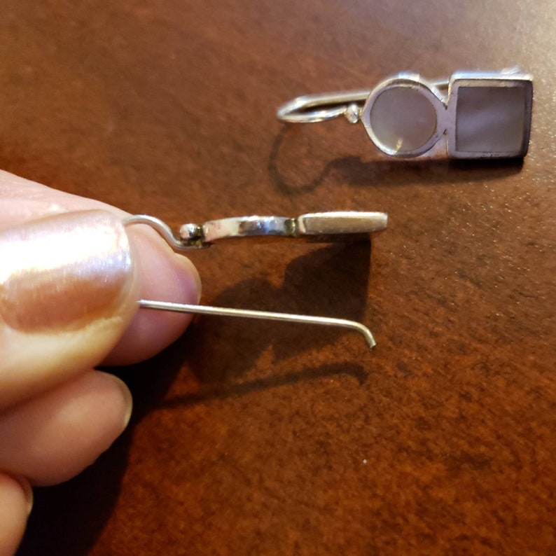 Circle Over A Square 1 Long Sterling Silver WHITE MOTHER Of PEARL Dangle Earrings Made In Thailand