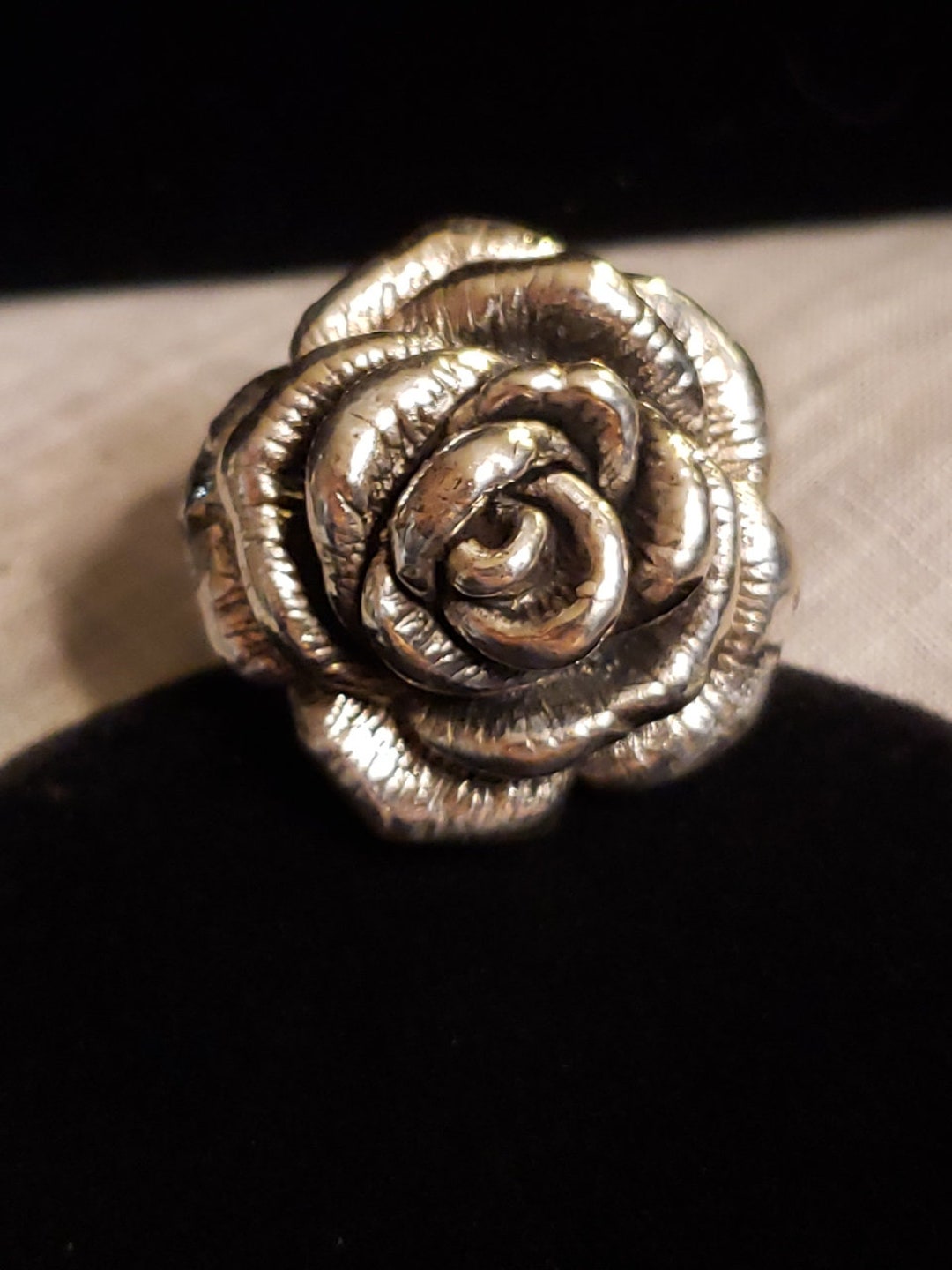 Oxidized Rose Flower Ring - .925 Sterling Silver Band, Sizes 5 To 10