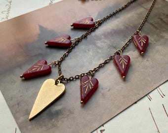 Collar de corazones en llamas, collar artesanal, collar con dije de corazón, collar, collar de San Valentín