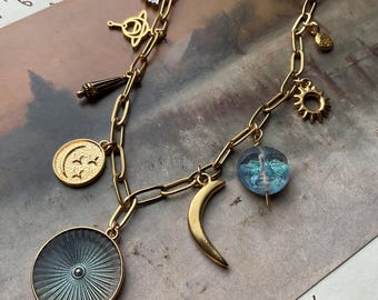 Celestial Charms-ketting, ketting zon en maan, avondje uit, ambachtelijke ketting