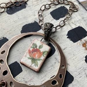 Wildflower Necklace, Rustic Necklace, Vintage Vibe Necklace, Artisan Necklace, In the Garden Necklace, Poppy Necklace