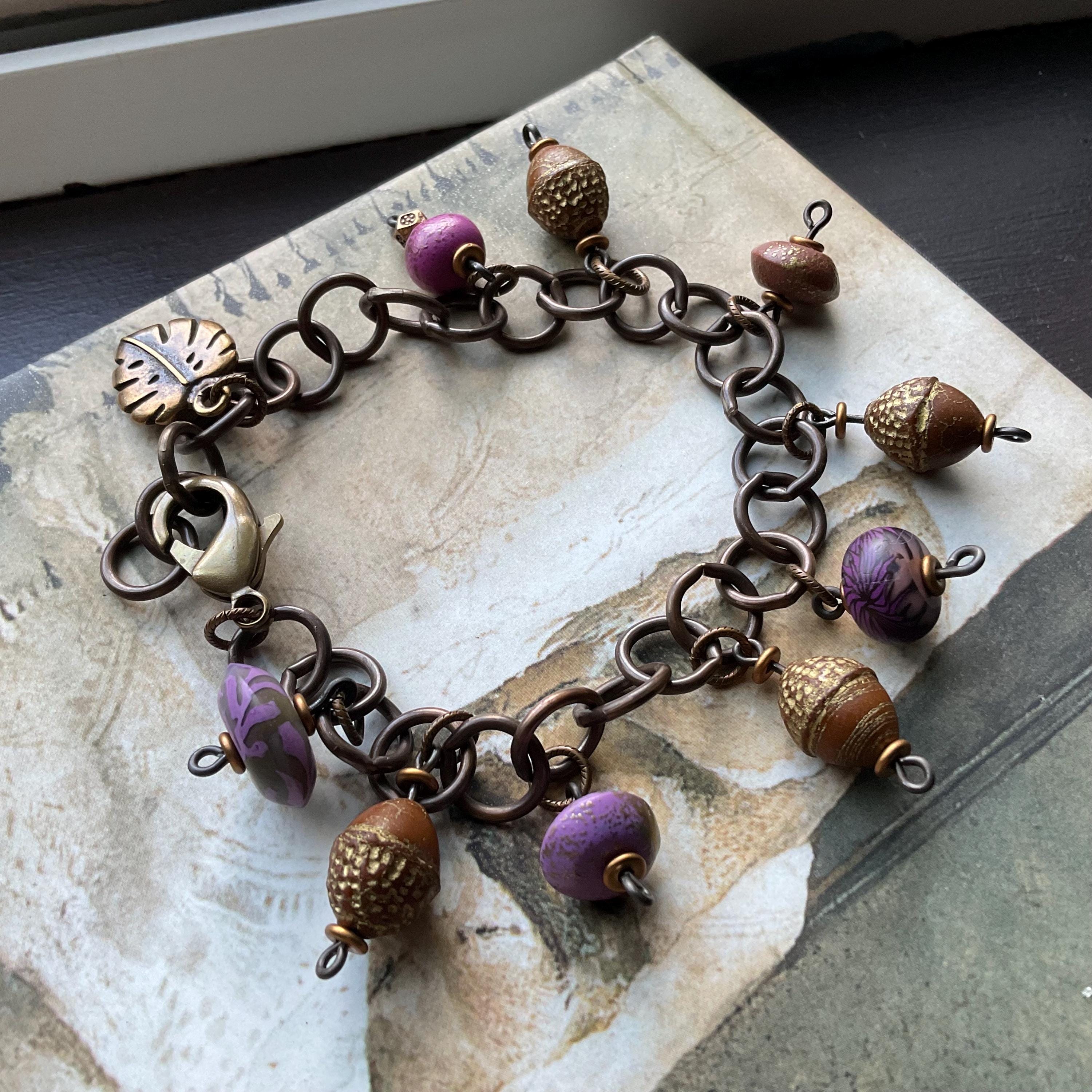 Charm Bracelet, Autumn Bracelet, Acorn Bracelet, Woodsy Bracelet, Humblebeads Bracelet, Rustic Bracelet