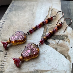 Sugar Skull Earrings, Skeleton Earrings, Halloween Earrings, Artisan Earrings, Boho Earrings, Day of the Dead Earrings