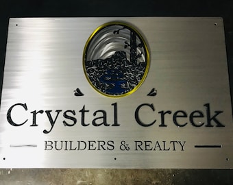 Custom Aluminum Metal Business Sign | Brushed Finish, Multi-Layered Logo