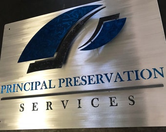 Custom Metal Business Logo Sign | Heavy Gauge Aluminum, Grind Patterns