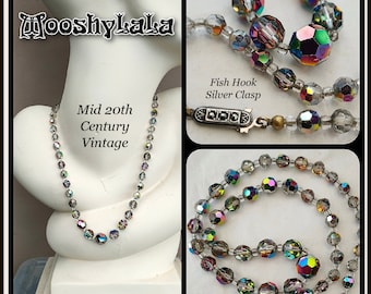 Single Strand Rainbow Aurora Borealis Crystal Necklace Graduated 18in.