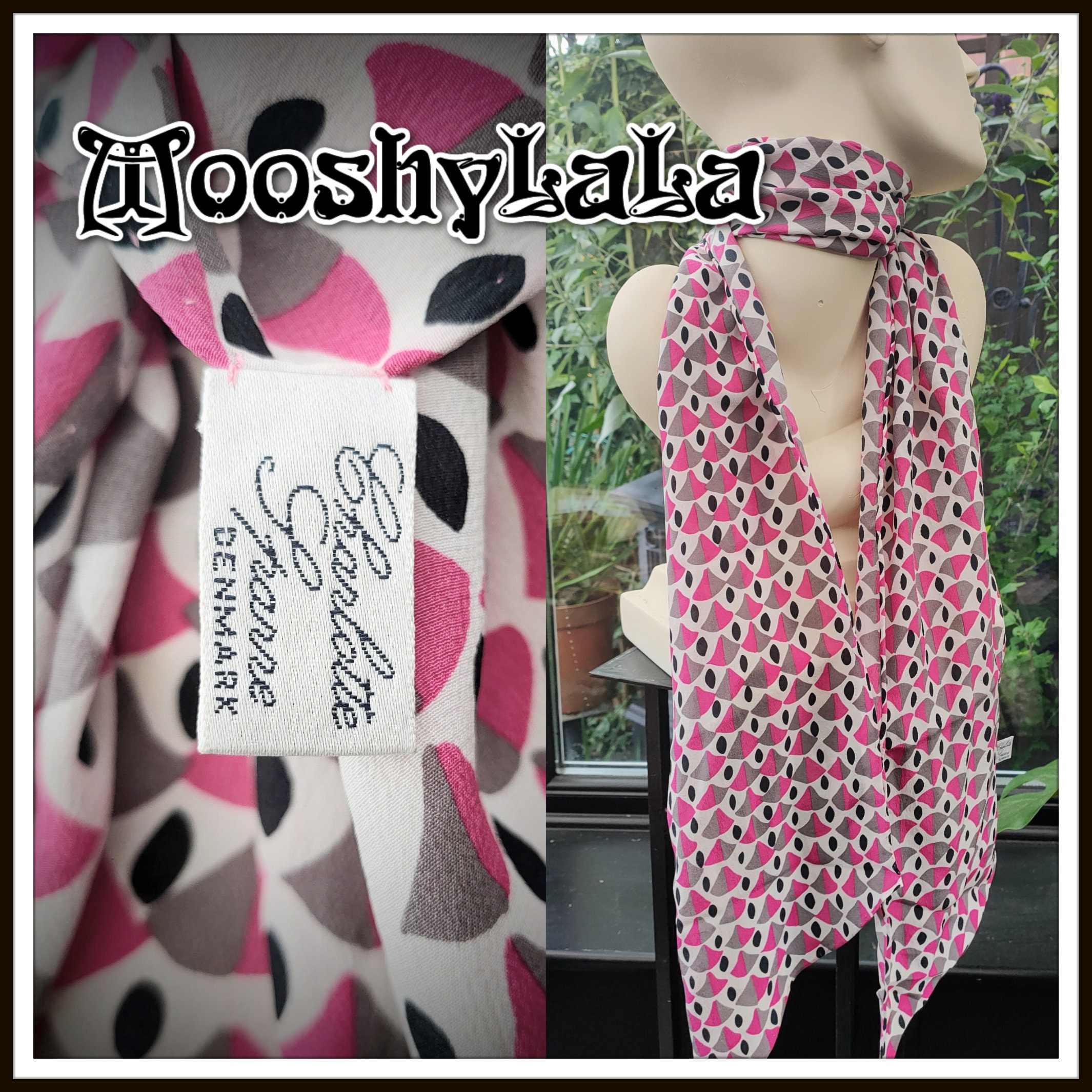 Charlotte Sparre Copenhagen, Denmark. Long Silk Scarf Pink, White, Grey