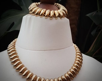 Gold plated Necklace/Collar and Bracelet Demi-parure c.1990s Bling