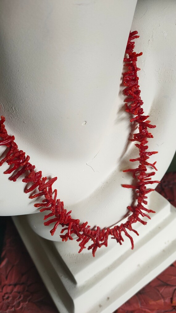 Vintage Red Graduated Branch Coral Necklace 20inch - image 2