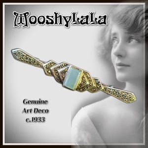 Sterling Silver Art Deco Marcasite Milky Quartz Pin Brooch