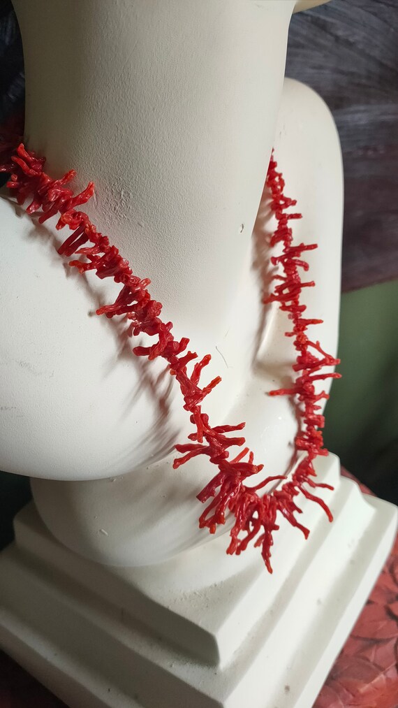 Vintage Red Graduated Branch Coral Necklace 20inch - image 7