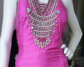 Cerise Bohemian, Halter Top - Shantung Silk, Rhinestone Embellished, Festival, Burlesque,Party, Ibiza