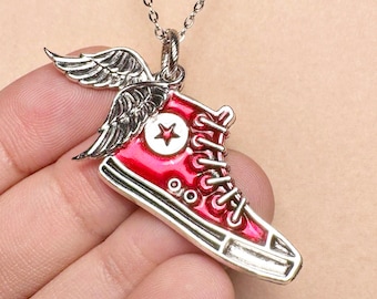 Collar de semidiós / Joyería mestiza / dijes de zapatos alados o zapatillas voladoras / regalo de campamento de Dios