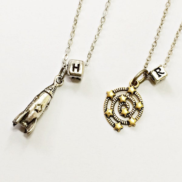 Howard / Rajesh Friendship Necklace | rocket ship and stars charms | inspired by Big Bang Theory