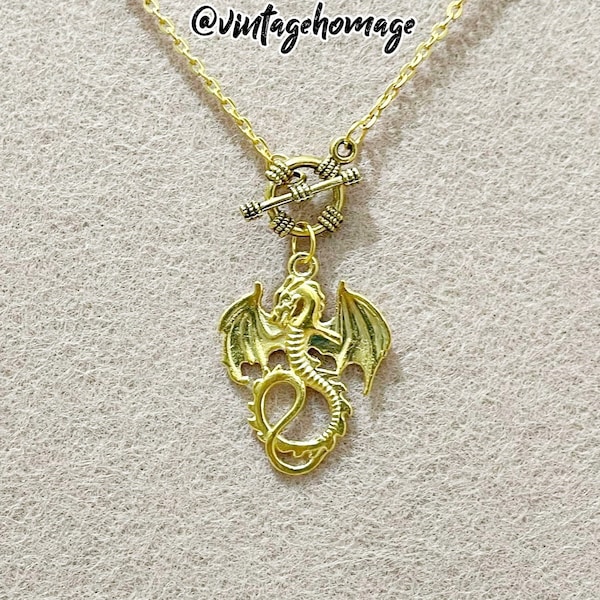 Yellow Gold Dragon Necklace | she-dragon of the princess rider | house sigil jewelry