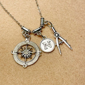 Nami Jolly Roger Necklace | navigator cartographer pirate captain jewelry | compass initial divider straw hat charms | one piece costume