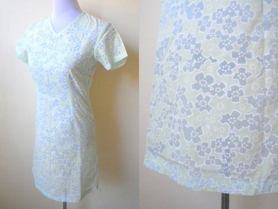 SALE Pastel Green Shift Dress | sheer floral print