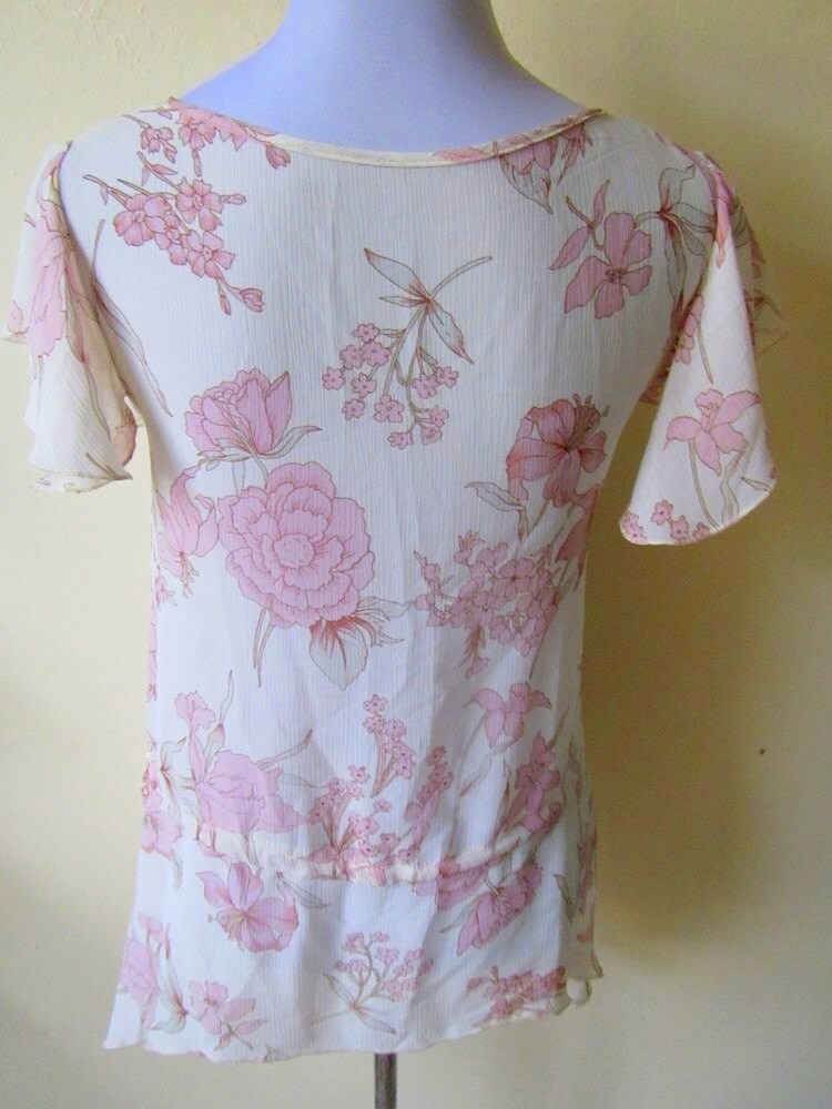 Floral Blouse Sheer Ivory White and Pastel Pink Blousy Top - Etsy