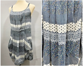 Teal Green Printed Slip Dress | sleeveless chemise | floral polka dot geometric prints | small to medium