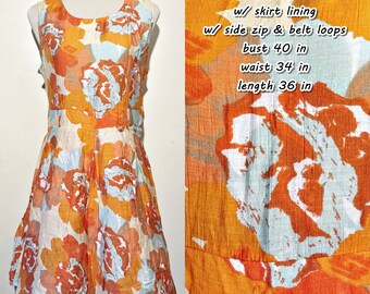 Orange Floral Dress | sleeveless | knee length | cotton blend | summer dress | medium to large