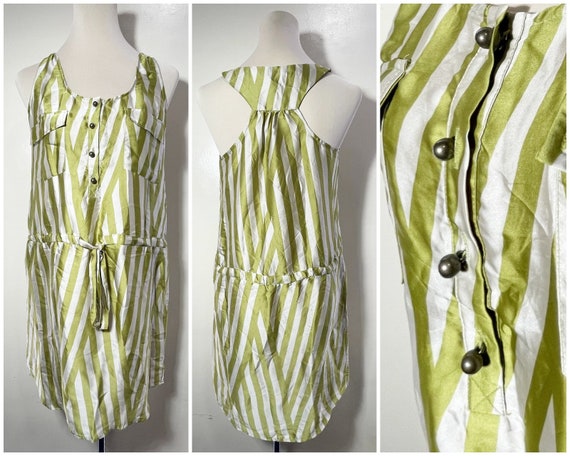 Striped Sleeveless Dress | beige & olive green st… - image 1