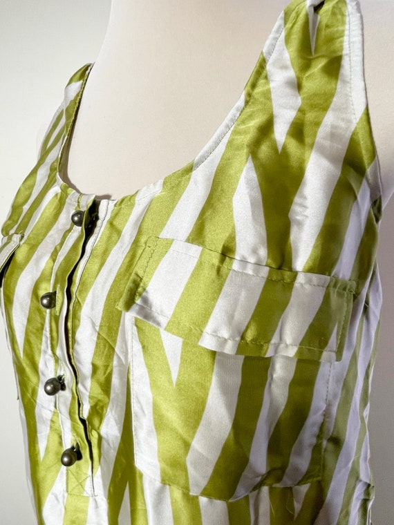 Striped Sleeveless Dress | beige & olive green st… - image 3