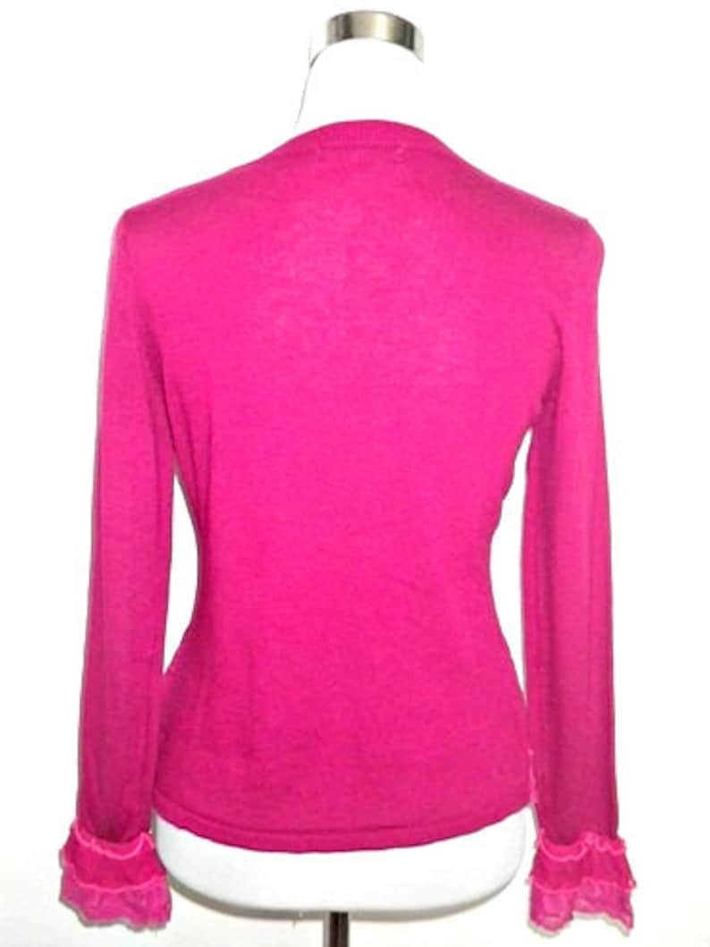 Sale: fuchsia pink pullover striped long sleeved top with lace and embellishments free size