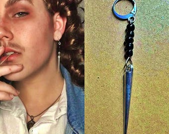 Billy Earrings | silver spikes with black beads | stranger cosplay costume