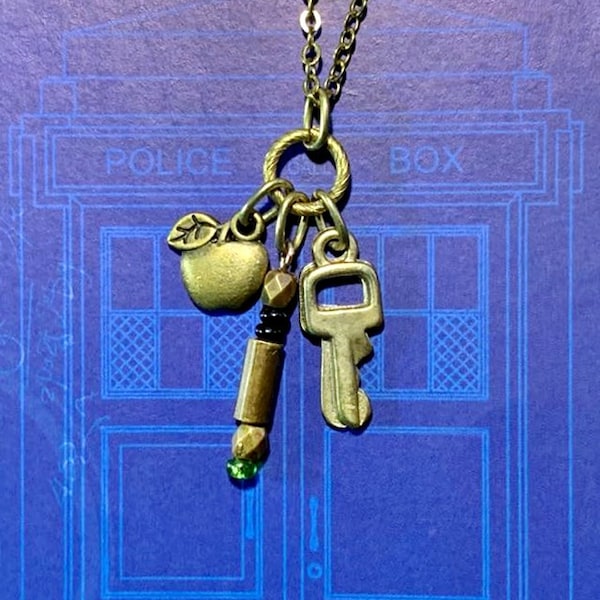 11th Doctor Must-Have Necklace inspired by Doctor Who | companion Amy Pond, green sonic screwdriver, and TARDIS key