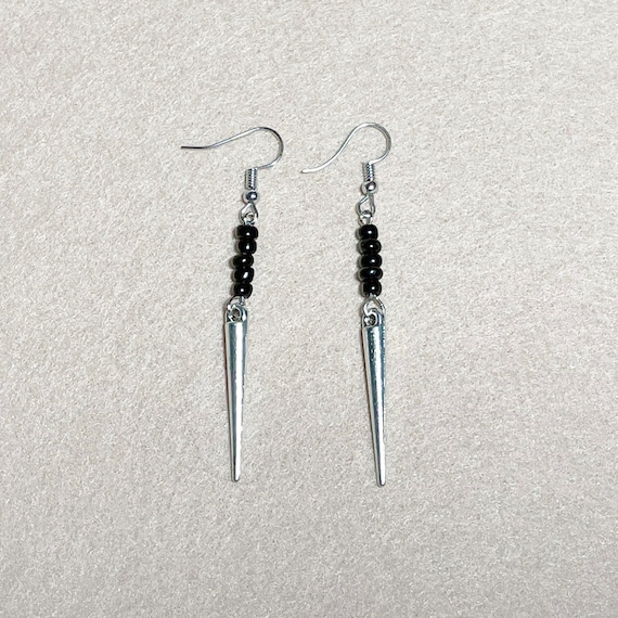 Billy Earrings | Silver Spikes With Black Beads | Stranger Cosplay