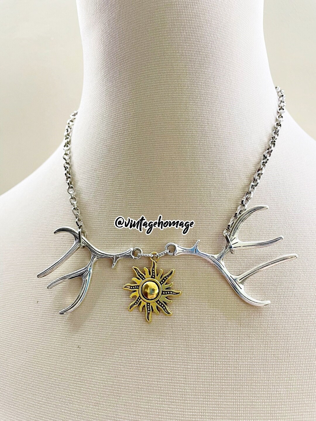 Sun Summoner Necklace Sun and Stag Antlers Charms Shadow and Bone