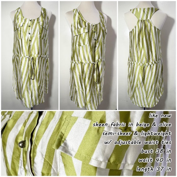 Striped Sleeveless Dress | beige & olive green st… - image 2