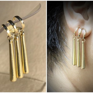 Zoro Earrings | no pierce cuff, one piece, three layered gold drop | pirate hunter swordsman cosplay costume