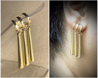 Zoro Earrings | no pierce cuff, one piece, three layered gold drop | pirate hunter swordsman cosplay costume