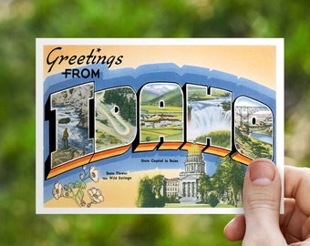 Greetings From Idaho Save the Date Postcards, Coeur d'Alene Wedding Invitation RSVP Post Cards, Welcome Bag Itinerary, Moving Announcement