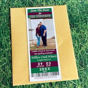 Festival Concert Ticket Save the Date Magnet, Music Themed Wedding Invitation, VIP Outdoor Wedding Invite, Custom Printed Ticket Template